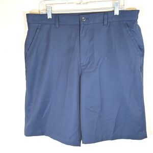 Izod Mens Golf Shorts Gripper Waist 36 Inseam 10 in Navy Blue Flat Front Pockets